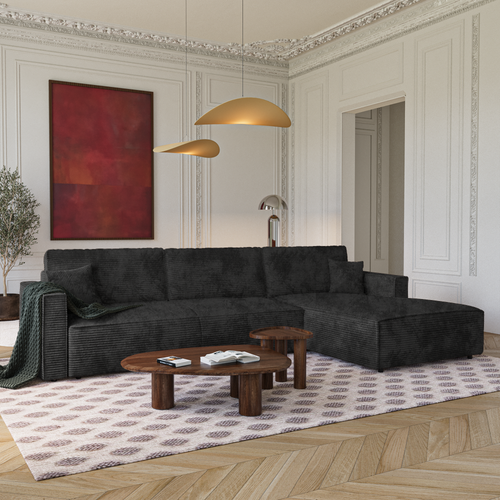Premium Interiors - Rechthoekige hoekbank met slaapfunctie en opbergruimte  - corduroy zwart 297cm