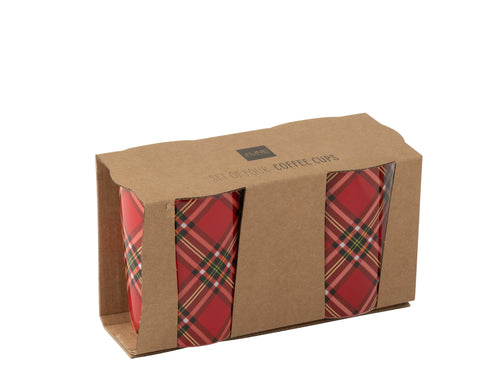 J-Line kopje Plaid - keramiek - rood - doos van 2