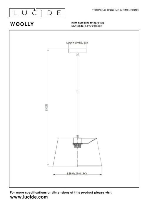 Lucide hanglamp WOOLLY - 1xE27 - Beige - vtwonen shop