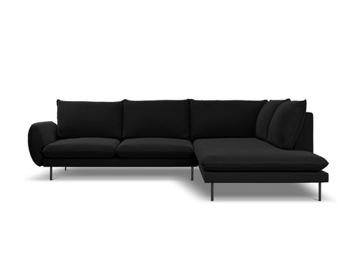Cosmopolitan Design rechter hoekbank Vienna 6-zits, flueel, zwart - 185x275x95cm