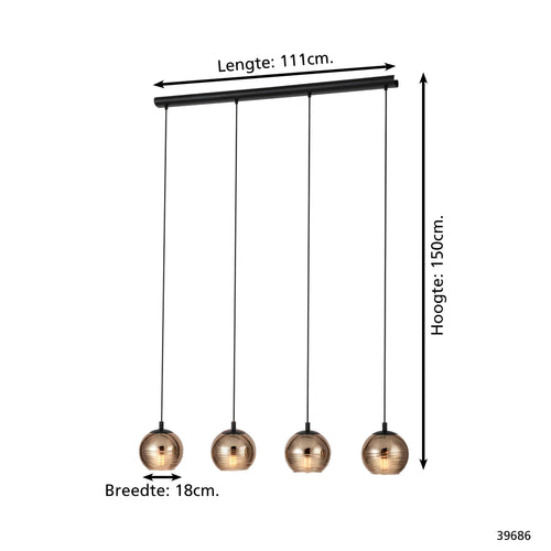 EGLO hanglamp Lemorieta - e27 - 111 cm - zwart/goud - vtwonen shop