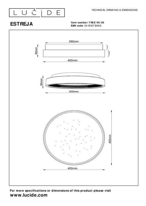 Lucide plafonnière ESTREJA - Geïntegreerde LED - Zwart - vtwonen shop