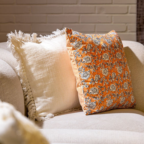 JULITA - sierkussen 45x45 cm - bloemenmotief - 100% katoen - Dusty Coral - roze