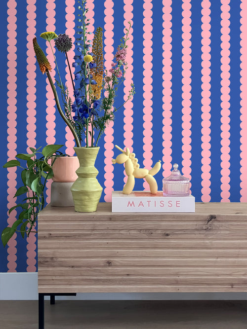 ESTAhome behang grafische print roze en blauw - 50 x 900 cm - 131750