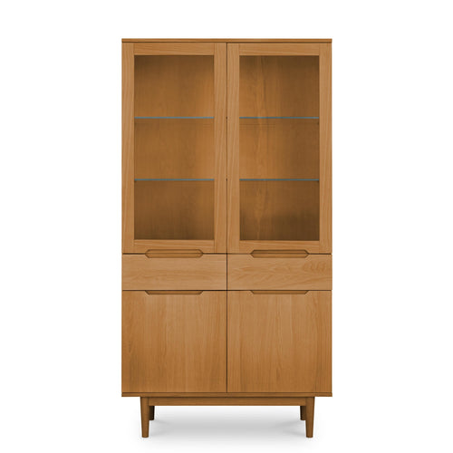 Furnhouse vitrinekast Kerteminde - Natuurlijk eikenhout - MDF, Eikenfineer, Glas - 45x100x190