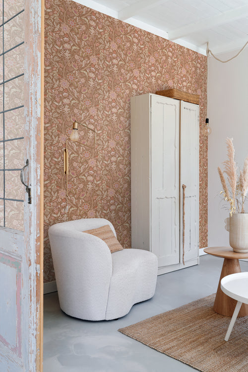 ESTAhome behang vintage bloemen bruin, terracotta en paars - 50 x 900 cm - 131332 - vtwonen shop