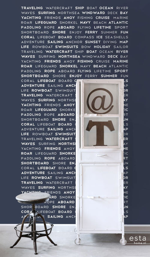 ESTAhome fotobehang maritieme teksten blauw - 186 x 279 cm - 158845 - vtwonen shop