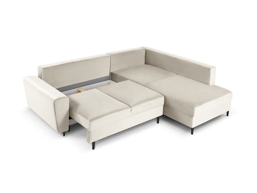 Cosmopolitan Design Converteerbare hoekbank rechts met opbergdoos Kyoto 5-zits, flueel, lichtbeige - 194x243x88cm
