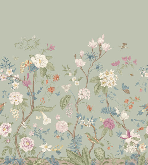 ESTAhome fotobehang bloemen vergrijsd groen - 2.5 x 2.79 m - 159686