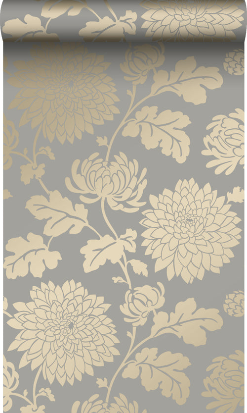 Origin Wallcoverings behang bloemen taupe en glanzend brons - 53 cm x 10,05 m - 326149 - vtwonen shop