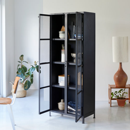 Tikamoon Servieskast met metalen gaas - Zwart - vtwonen shop