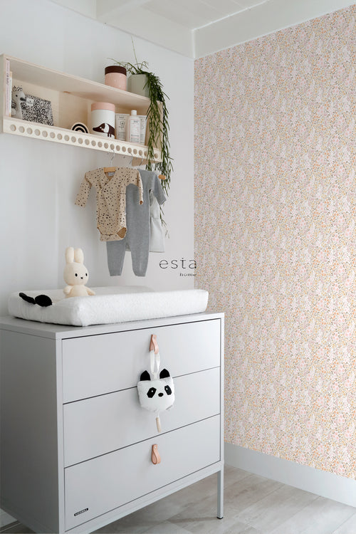 ESTAhome behang bloemetjes zacht roze en beige - 53 cm x 10.05 m - 139533