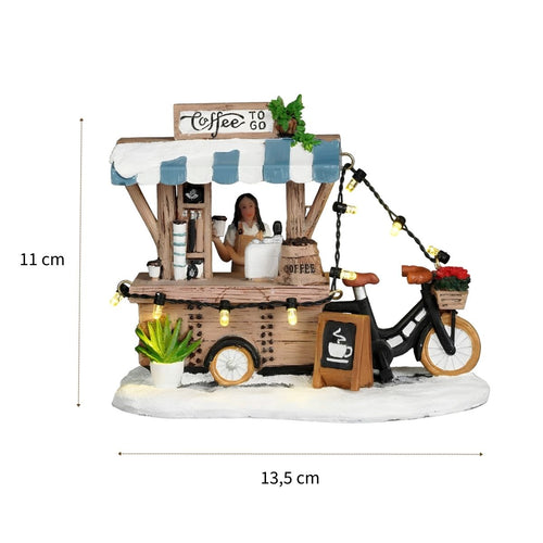 Luville Kerstdorp Miniatuur Coffee to go - Kerstversiering met Verlichte Koffiekraam - Guirlande voor Winters Kerstdorp - Kerstslingers met