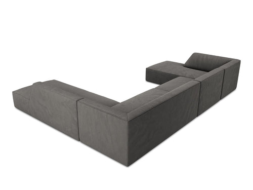 Micadoni Panoramische hoekbank rechts Ruby 7-zits, ribfluwelen, donkergrijs - 273x366x69cm