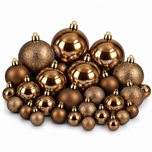 Mica Decorations Bal Onbreekbaar Bruin 46 Stuks - Kerstballenset met Diameters van 4, 6 en 8 cm - Onbreekbare Kerstballen van Gerecycled Polystyreen -