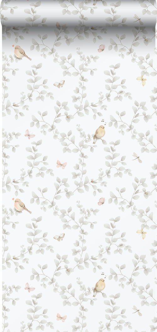 Sanders & Sanders behang bloemen en vogels lichtgrijs en wit - 53 cm x 10.05 m - 640624