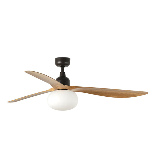 Faro Outwood Grote plafondventilator met 3 bladen, donkerbruin, eikenhout met lamp 1x E27 IP44