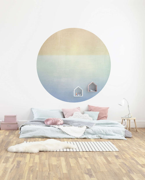 Sanders & Sanders zelfklevende behangcirkel evenwicht blauw en beige - Ø 125 cm - 611740