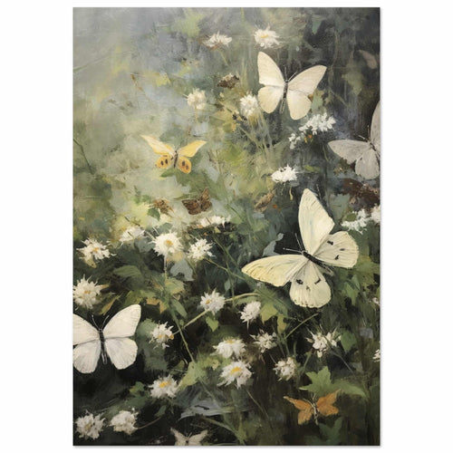 Artfulprints Poster met Lijst Butterflies in flowerfield   - 50x70 cm - Donkergroen
