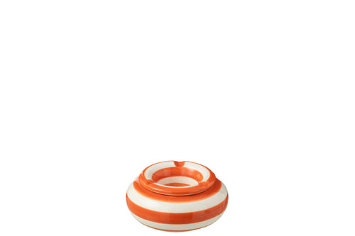J-Line asbak Granada Stripes - keramiek - wit/oranje - small