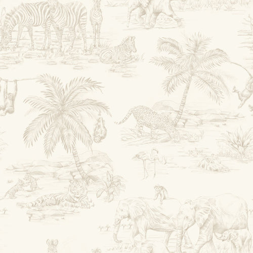 ESTAhome behang jungle dieren beige en wit - 50 x 900 cm - 132118