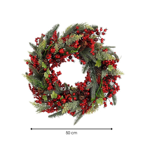 Mica Decorations Norah Kerstkrans met Dennenappels - Kerstversiering met Traditionele Look - Deurkrans voor in de Hal of bij de Voordeur - H13 x Ø50