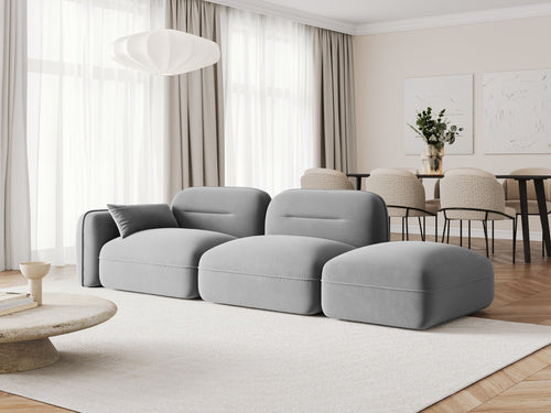 Cosmopolitan Design Rechte modulaire bank Sydney 3-zits, flueel, lichtgrijs - 90x295x70cm