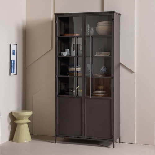 WOOOD xl 2-deurs vitrinekast Exhibit - Metaal - Donkerbruin - 203x99x45