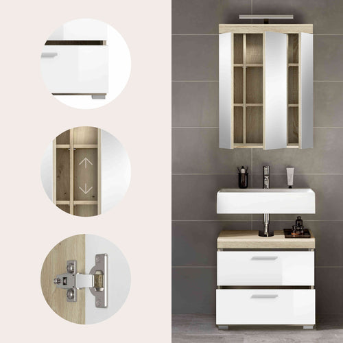 Furnilux Badkamercombinatie In Sonoma Eik Licht En Wit Hoogglans Diepgetrokken - 60cm x 191cm x 37cm - vtwonen shop