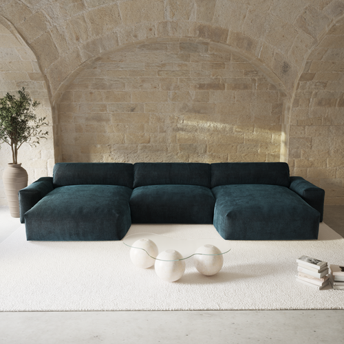 Sia Home - Panoramische banken BLISS -  Fluweel - Pauwblauw - 420cm