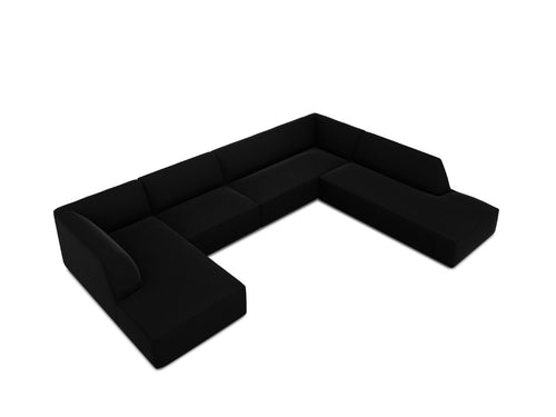 Micadoni Panoramische hoekbank rechts Ruby 7-zits, flueel, zwart - 273x366x69cm