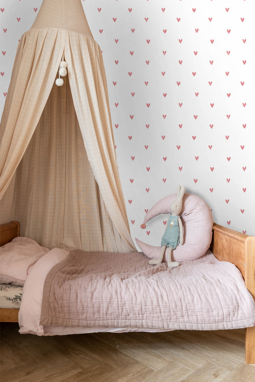 ESTAhome behang hartjes wit en roze - 50 x 900 cm - 131630 - vtwonen shop