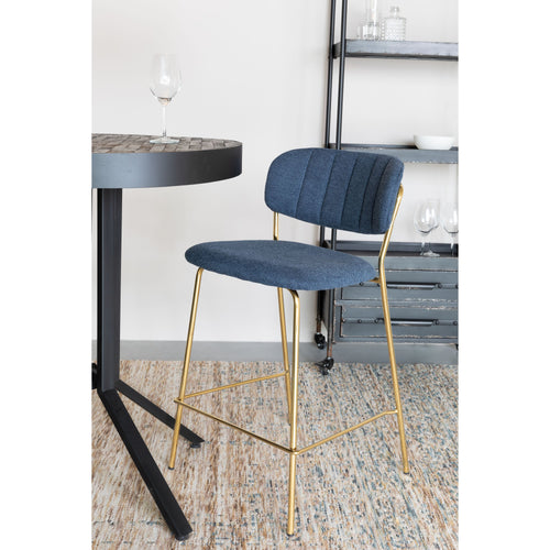 Housecraft Living Jolien Barkrukken rugleuning 65 cm Goud/ Donkerblauw - Set van 2