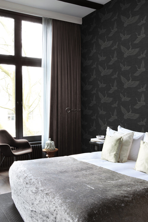 Origin Wallcoverings behang kraanvogels donkergrijs - 0,53 x 10,05 m - 347760 - vtwonen shop