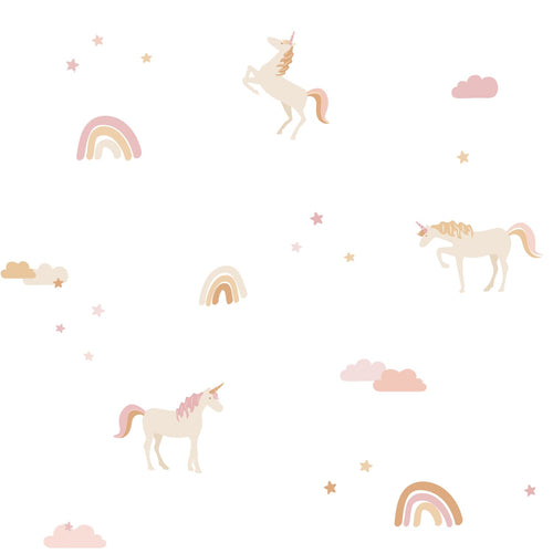 ESTAhome behang unicorns beige, zacht roze en okergeel - 50 x 900 cm - 139538