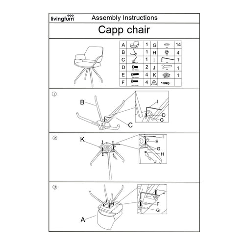 Livingfurn eetkamerstoel Capp - beige - set van 2 - 61x61x88