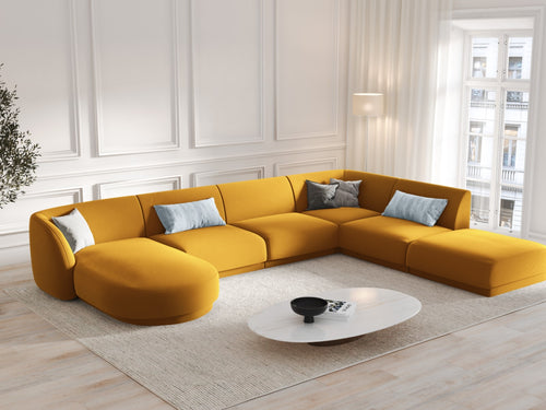 Micadoni Panoramische hoekbank rechts Miley 6-zits, flueel, geel - 255x330x70cm
