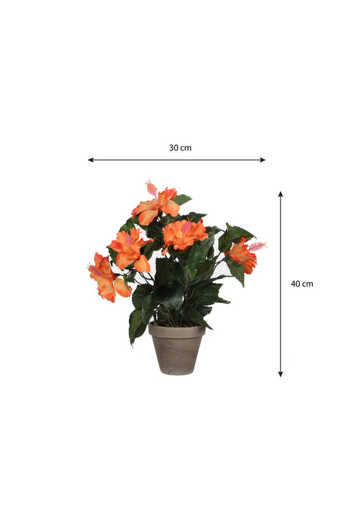 Mica Decorations Hibiscus Kunstplant in Bloempot Stan - H40 x Ø30 cm - Oranje