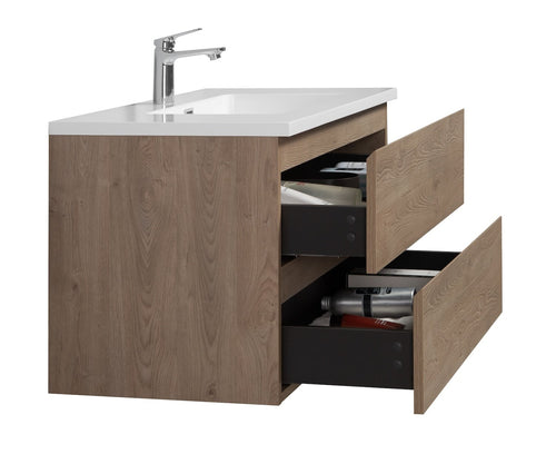 Badplaats Badkamermeubel Set Angela 90 cm – Kastanje Eiken – Badmeubel met Wastafel