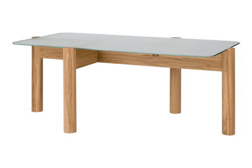 noo.ma Kob salontafel - ornamenten gehard glas, massief eiken poten, 116 x 60 x 11 cm