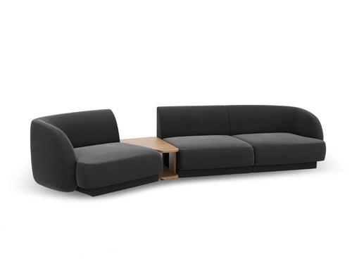 Micadoni linker modulaire bank Miley 3-zits, flueel, grijs - 126x303x70cm