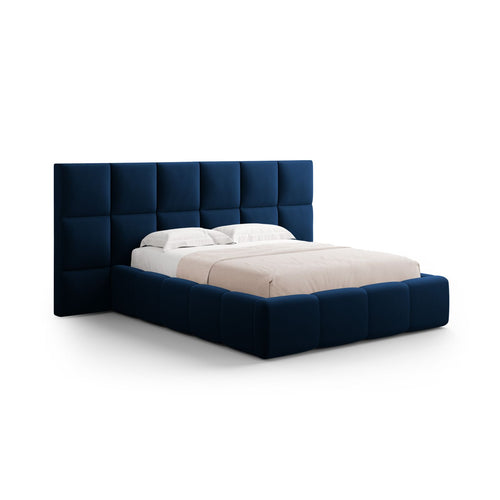 Cosmopolitan Design - Opbergbed met dubbel hoofdbord Livigno 200x200cm flueel koningsblauw - 230x350x125cm