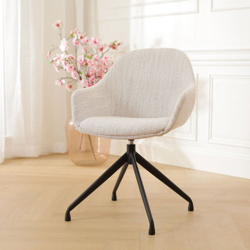 Nolon Nola-Mae Eetkamerstoel Beige Gemêleerd - Draaibaar Zwart Onderstel - vtwonen shop