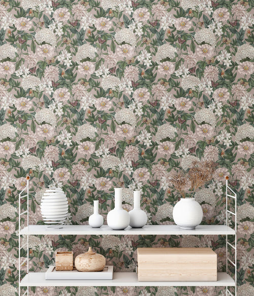 Livingwalls behang bloemen roze, groen, wit en oranje - 53 cm x 10.05 m - AS-394262 - vtwonen shop