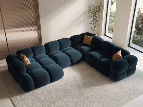 Cosmopolitan Design Panoramische hoekbank rechts Loretto 5-zits, flueel diepe olie - 250x345x68cm