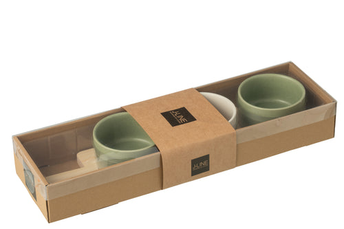 J-Line tapasplank 3 kommen + bambouschaal In Doos - keramiek/hout - wit/groen - vtwonen shop