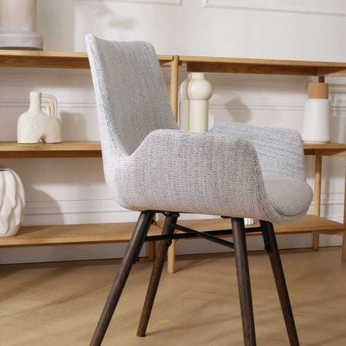 Nolon Nena-Eef Eetkamerstoel Beige Gemêleerd - met Armleuning - Walnoot - vtwonen shop