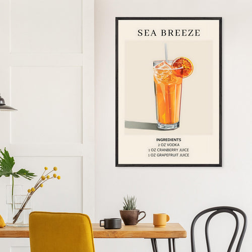 Artfulprints Poster Sea Breeze cocktail - Ingrediënten   - A4 21x29.7 cm - Oranje