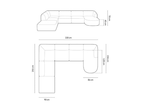 Cosmopolitan Design Modulaire panoramische hoekbank links Campi 7-zits, structurele stof lichtgrijs - 255x330x70cm