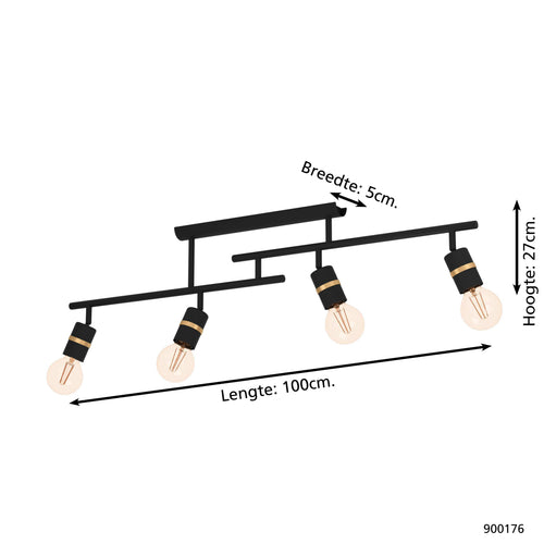 EGLO plafondlamp Lurone - e27 - 100 cm - zwart/koper - vtwonen shop